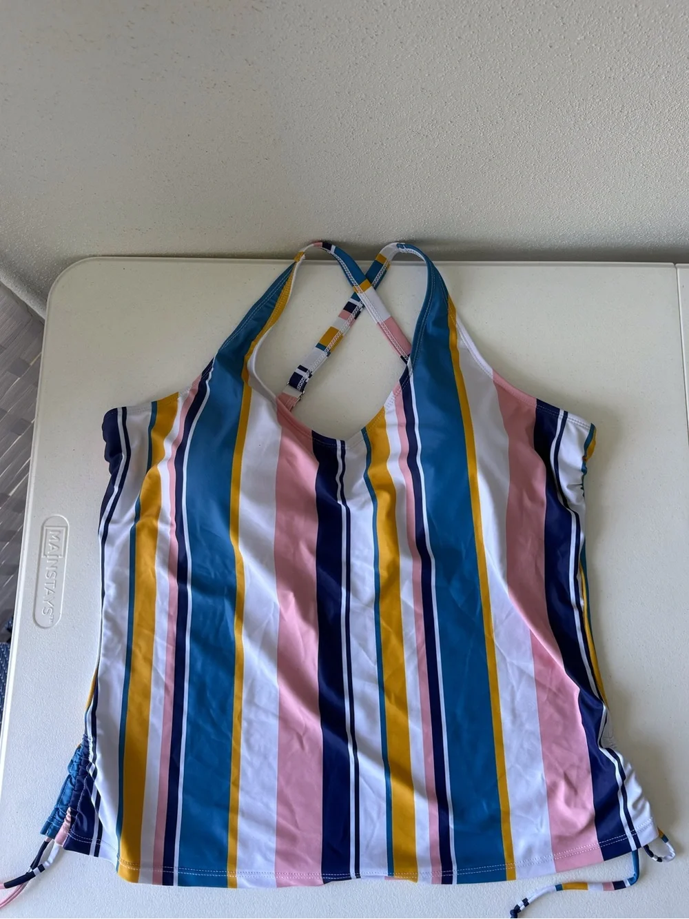 Tankini Size XL Stripe‎ Top Navy Blue Bottom Adjustable Straps Beach Pool Cruise
